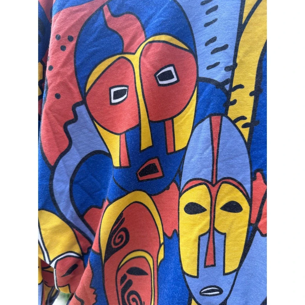 Ashley Stewart Curvy Girl 3X Abstract African Mask Print Lounge Set 2pc Blue Red